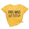 Womens Funny V Neck Shirts Just Kidding Don't Touch Me T-Shirt Letter Printed Short Sleeve Graphic Tees Tops Yellow view 2