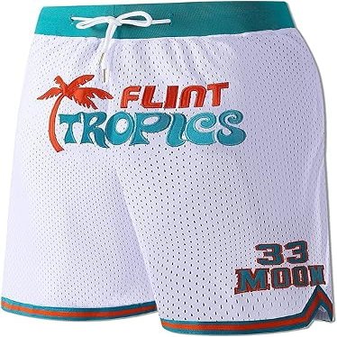 #33 Jackie Moon Mens Basketball Shorts Flint Tropics Tropics Semi Pro Movie Basketball Shorts S-3XL (US, Alpha, Large, Regular, Regular, 33 White)