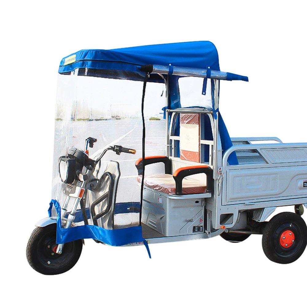 CHZDPP Electric Tricycle Protective Cover for Outside Riding & Storage Waterproof, Sanbengzi Rainproof Canopy with Reflective Strips, Easy Entry and Exit Tricycle Cover(Blue,43.3inch/110cm Wide)