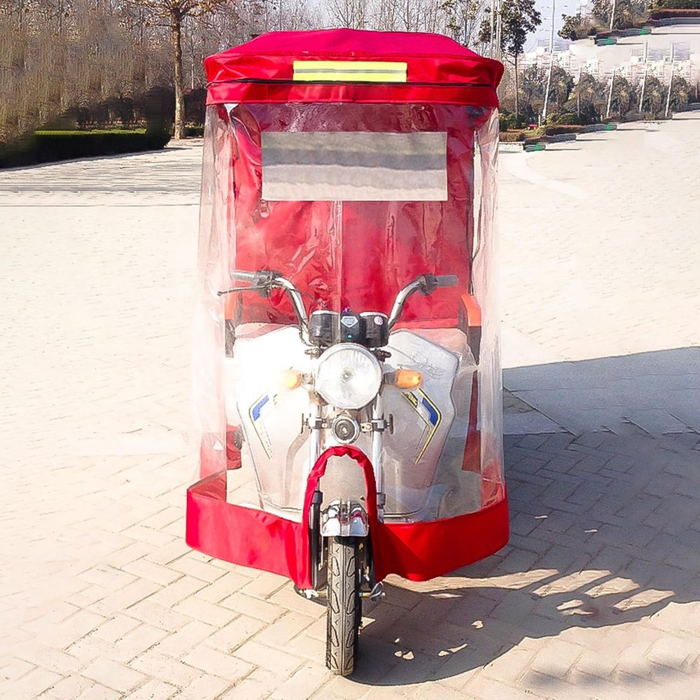 CHZDPP Electric Tricycle Protective Cover for Outside Riding & Storage Waterproof, Sanbengzi Rainproof Canopy with Reflective Strips, Easy Entry and Exit Tricycle Cover(Red,33.5inch/85cm Wide)