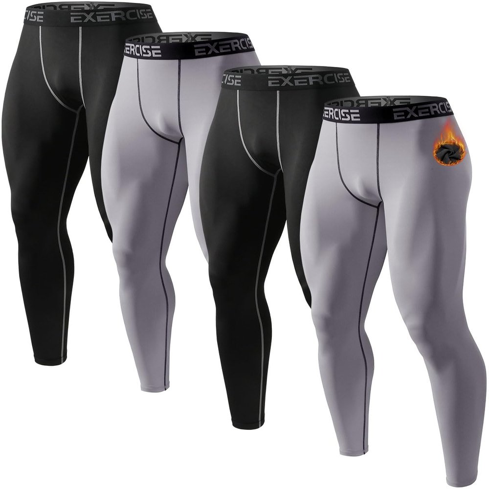 ATTIQOZI 5 or 4 Pack Mens Thermal Compression Fleece Lined Pants Athletic Leggings Baselayer Cold Weather Workout Sports Running Tights Bl/Gr/Bl/Gr XL