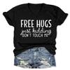 Womens Funny V Neck Shirts Just Kidding Don't Touch Me T-Shirt Letter Printed Short Sleeve Graphic Tees Tops Black view 1