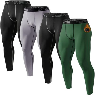 ATTIQOZI 5 or 4 Pack Mens Thermal Compression Fleece Lined Pants Athletic Leggings Baselayer Cold Weather Workout Sports Running Tights Bl/Gr/Bl/Deep Green M