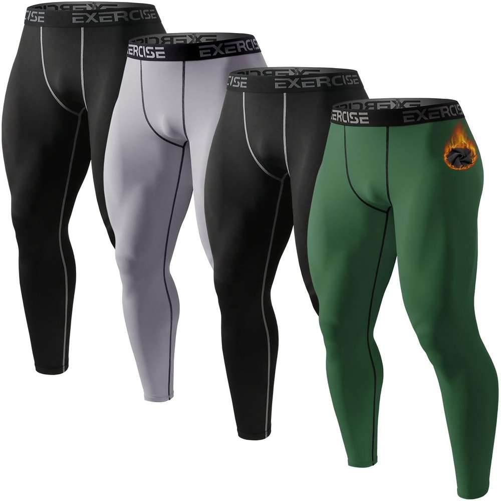 ATTIQOZI 5 or 4 Pack Mens Thermal Compression Fleece Lined Pants Athletic Leggings Baselayer Cold Weather Workout Sports Running Tights Bl/Gr/Bl/Deep Green M