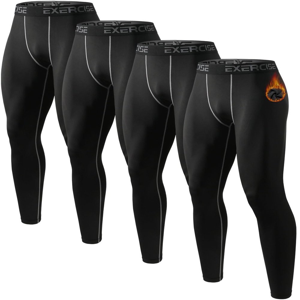 ATTIQOZI 5 or 4 Pack Mens Thermal Compression Fleece Lined Pants Athletic Leggings Baselayer Cold Weather Workout Sports Running Tights Black(4pack) XL