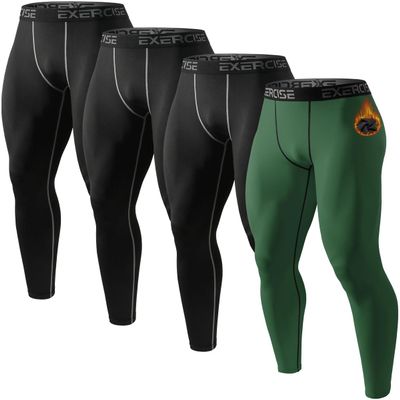 ATTIQOZI 5 or 4 Pack Mens Thermal Compression Fleece Lined Pants Athletic Leggings Baselayer Cold Weather Workout Sports Running Tights Bl/Bl/Bl/Deep Green M