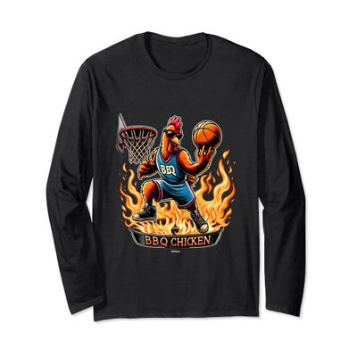 COOL BBQ CHICKEN IN FLAMES ON GRILL PLAYING BASKETBALL Long Sleeve T-Shirt