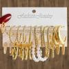 12 Pairs Golden Hoop Earring Set for Women Smooth Surface Trendy Big to Small Chunky Stud Earring Lightweight Twisted Pearl Ear Pack(C) view 3