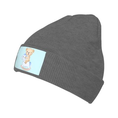 MULIHU Cute Bear Riding A Wooden Horse Beanie Hat for Men Women Winter Warm Knit Hats Ski Hat Skull Cap Deep Heather
