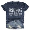 Womens Funny V Neck Shirts Just Kidding Don't Touch Me T-Shirt Letter Printed Short Sleeve Graphic Tees Tops Dark Blue view 1