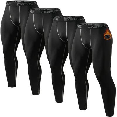 ATTIQOZI 5 or 4 Pack Mens Thermal Compression Fleece Lined Pants Athletic Leggings Baselayer Cold Weather Workout Sports Running Tights Black(4pack) XXL