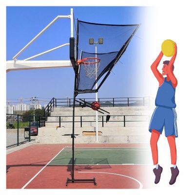 Movable Automatic Basketball Net Rebounder, 180 Rotating Shooting Practice Attachment Return Net - Adjustable Height, for Traditional Pole & Wall Mounted Hoops, Indoor Outdoor