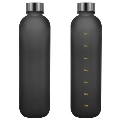 25oz/750ml Motivational Sports Water Bottle, Water Bottle with Drinking Time Marker, Wide Mouth Leakproof Sports Water Bottle, Tritan Material, BPA Free, with Shoulder Strap (black)