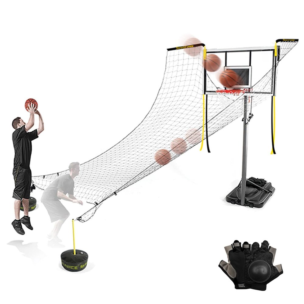 Basketball Rebounder Attachment Automatic, Indoor Outdoor Return Net Training Aid for Basketball Hoop, Basketball Shot Returner System with Rotatable Brackets 4.8m Net