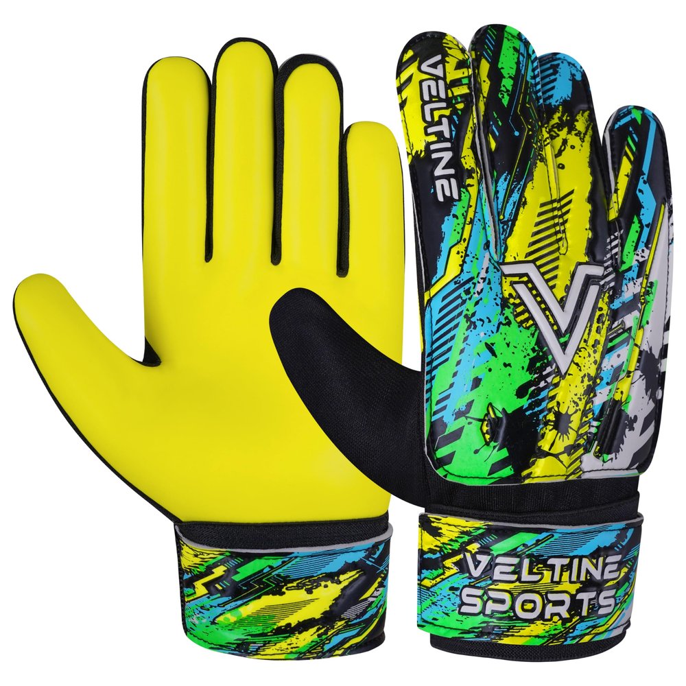 Veltine Sports Soccer Goalie Gloves, Football Goalkeeper Gloves for Kids Boys Children Youth with 4mm Latex Super Grip Palm (Fluroscent Yellow, Size 8 Suitable for Size M-L Adult)