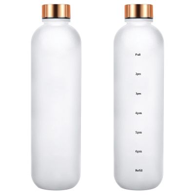 25oz/750ml Motivational Sports Water Bottle, Water Bottle with Drinking Time Marker, Wide Mouth Leakproof Sports Water Bottle, Tritan Material, BPA Free, with Shoulder Strap (White)
