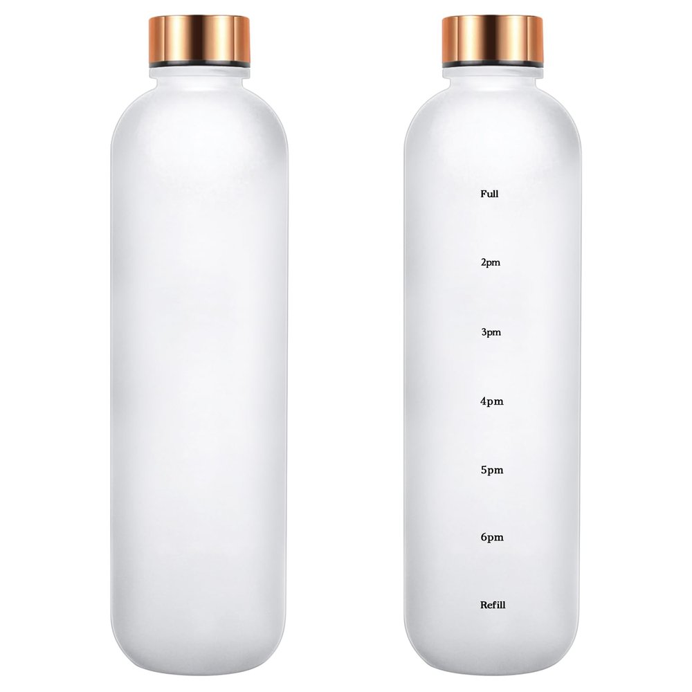 25oz/750ml Motivational Sports Water Bottle, Water Bottle with Drinking Time Marker, Wide Mouth Leakproof Sports Water Bottle, Tritan Material, BPA Free, with Shoulder Strap (White)