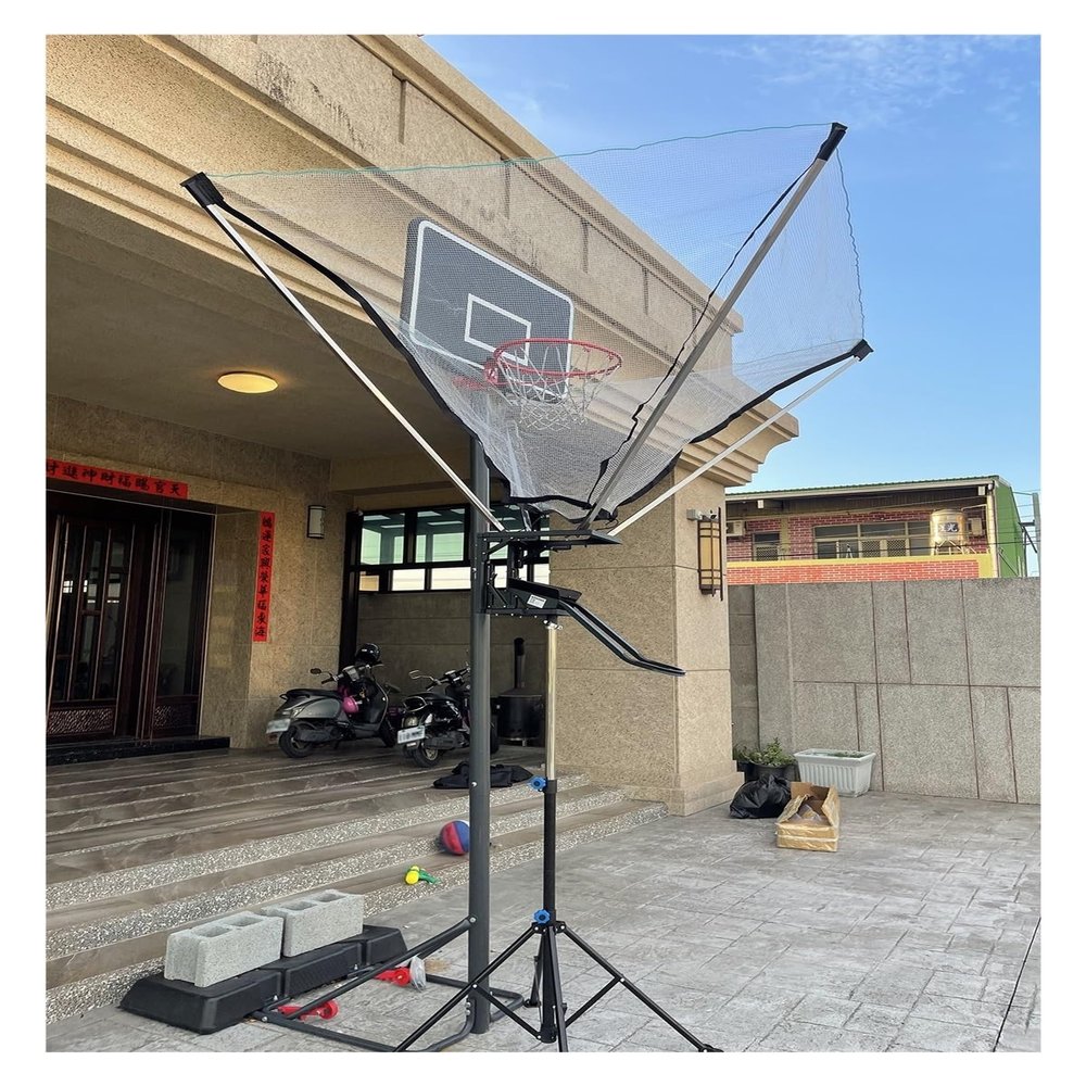 Folding Basketball Rebounder Net Return System Portable Shot Trainer, Heavy Duty Portable Vertical Basketball Barrier
