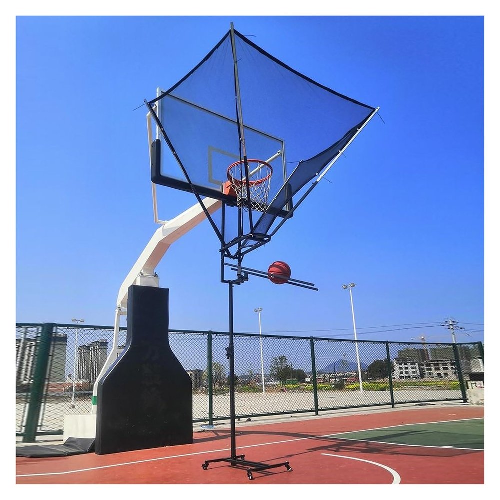 Basketball Hoop Outdoor Return Net, Gymnasium/School/Yard Movable Shooting Training Rebound Catcher on Wheels, Adjustable Height 2.5m to 3.1m, Metal Iron Frame