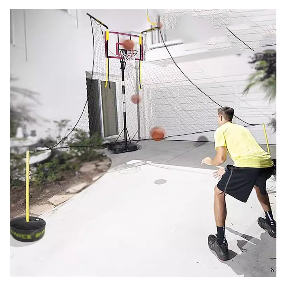 Basketball Air Defense Return Net Guard, 16FT X 16FT Adjustable Rotating Return Net, Hoop Rebound Back Netting Attachment
