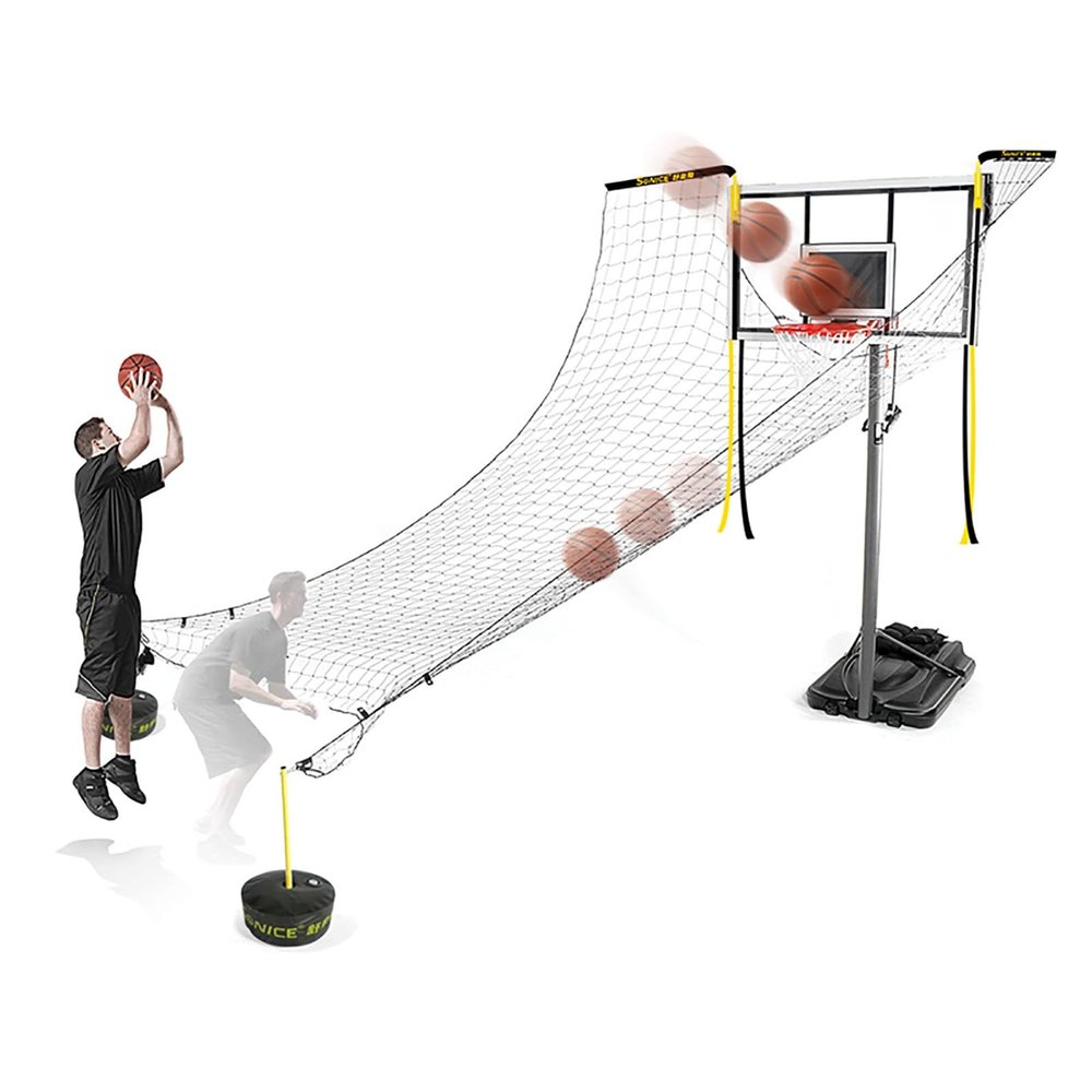 Large Basketball Return Attachment for Hoop, Ball Shot Trainer with 16x16ft Net, Automatic Ball Rebounder 90 Rotatable, Hoop Rebound Back Netting Attachment for Yard, Home & Residential Use(Shooting