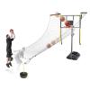 Large Basketball Return Attachment for Hoop, Ball Shot Trainer with 16x16ft Net, Automatic Ball Rebounder 90 Rotatable, Hoop Rebound Back Netting Attachment for Yard, Home & Residential Use(Shooting view 1