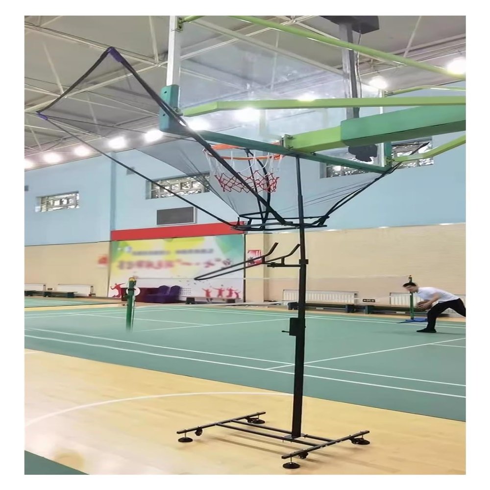 Movable Basketball Hoops Return Net with Brake Wheels, Adjustable Height Quick Dunk Trainer Rebound System for People of Different Heights, Black Iron Frame