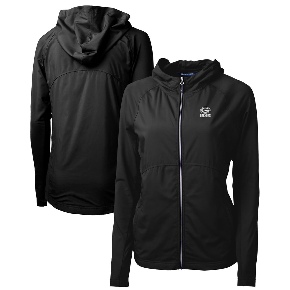 Cutter & Buck Women's Black Green Bay Packers Adapt Eco Knit Hybrid Recycled Full-Zip Jacket