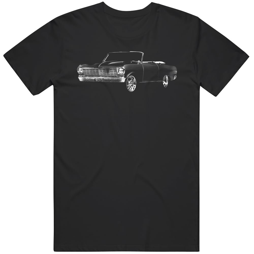 1963 Chevy Nova Front Three Quarter View Silhouette Classic American Muscle Car T Shirt 3XL Black