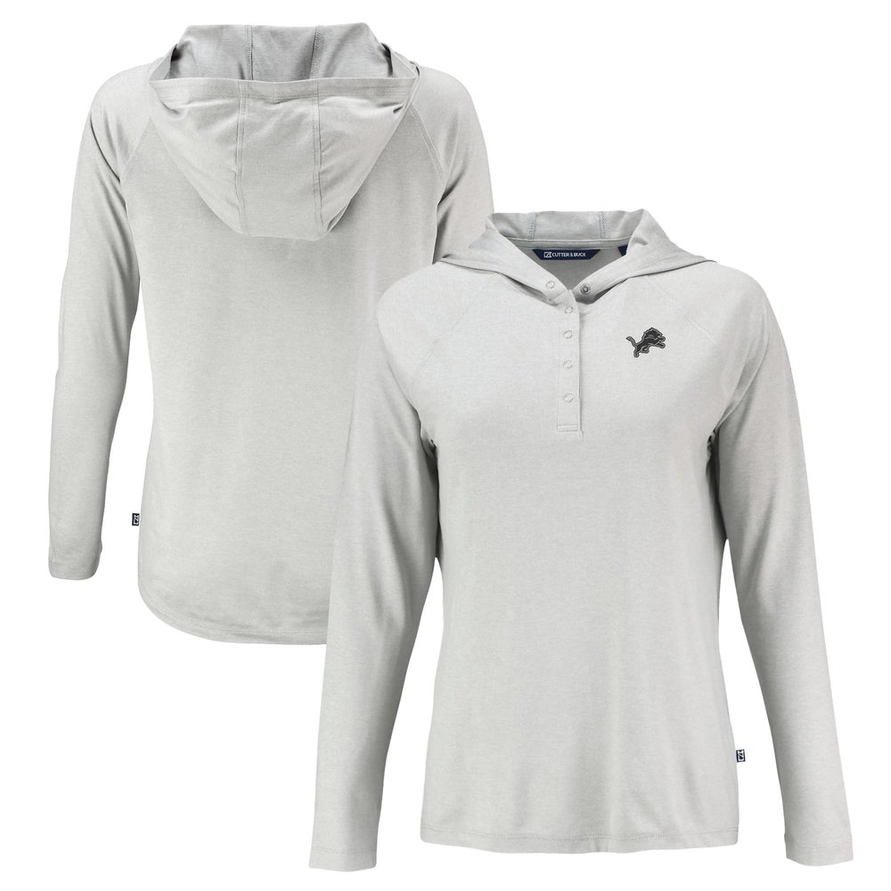 Cutter & Buck Women's Gray Detroit Lions Coastline Epic Comfort Eco Recycled Long Sleeve Hoodie T-Shirt