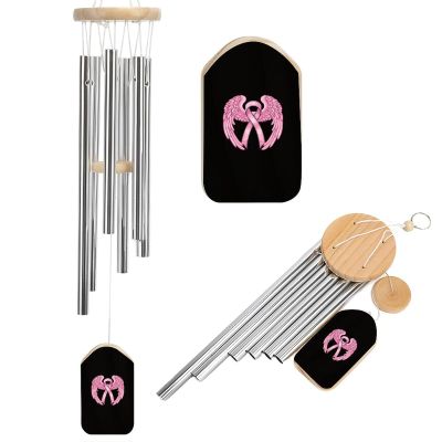 Breast Cancer Awareness Ribbon Wind Chimes Wooden Outside Windchime Memorial Wind Chimes for Garden Home Decoration