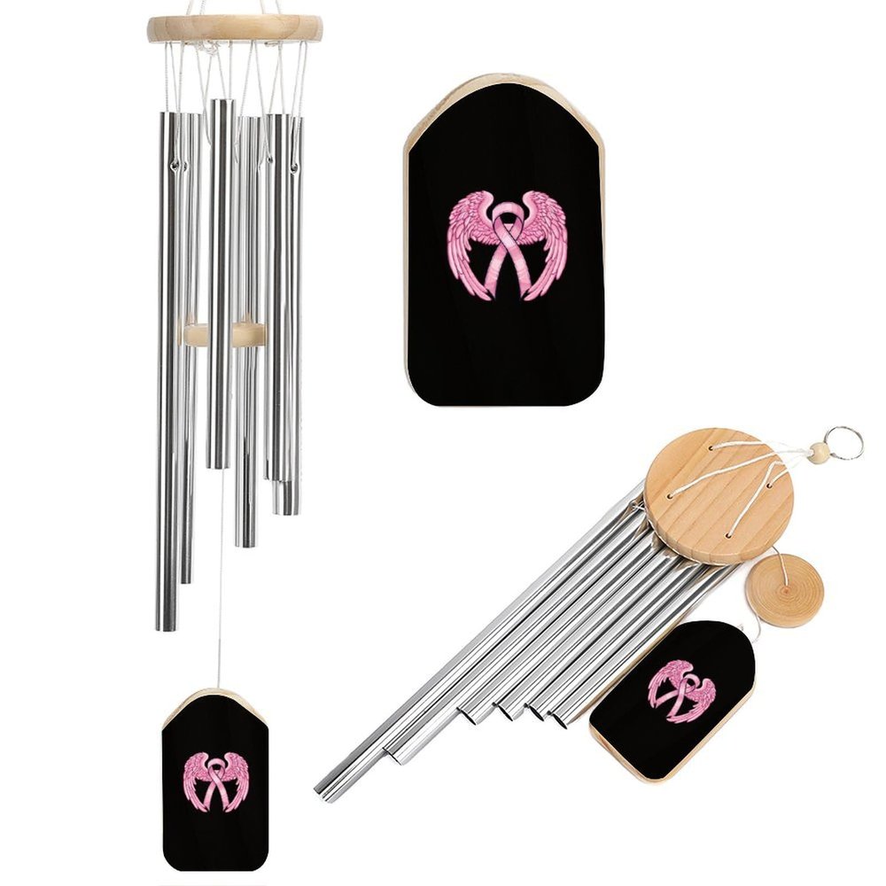 Breast Cancer Awareness Ribbon Wind Chimes Wooden Outside Windchime Memorial Wind Chimes for Garden Home Decoration