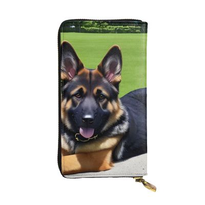 YYHWHJDE German shepherd dog Printing Leather long clutch wallet Designed for fashion girls and women stylish and personalized 7.48 x 4.13 in