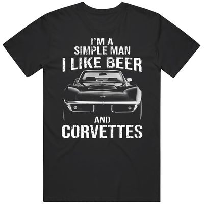 1969 Corvette I'm A Simple Man I Like Beer and Corvettes American Muscle Car T Shirt M Black