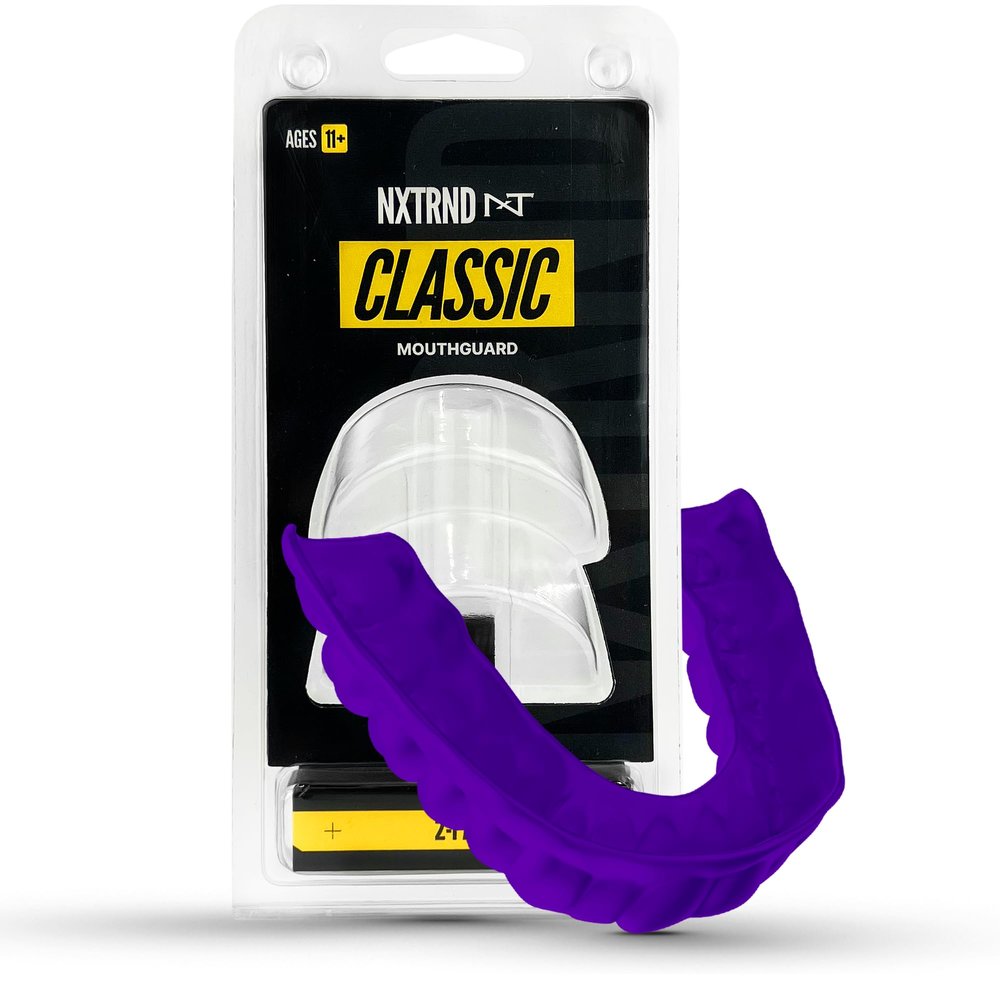 2 Pack Nxtrnd Classic Mouthguard, Custom Fit Sports Mouthpiece for Football, Boxing, MMA, Basketball, Hockey, Lacrosse, Youth & Adult (Purple)