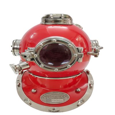 Vintage Marine Divers Helmet Solid Steel Diving Helmet 18" Mark V US Navy Vintage Red