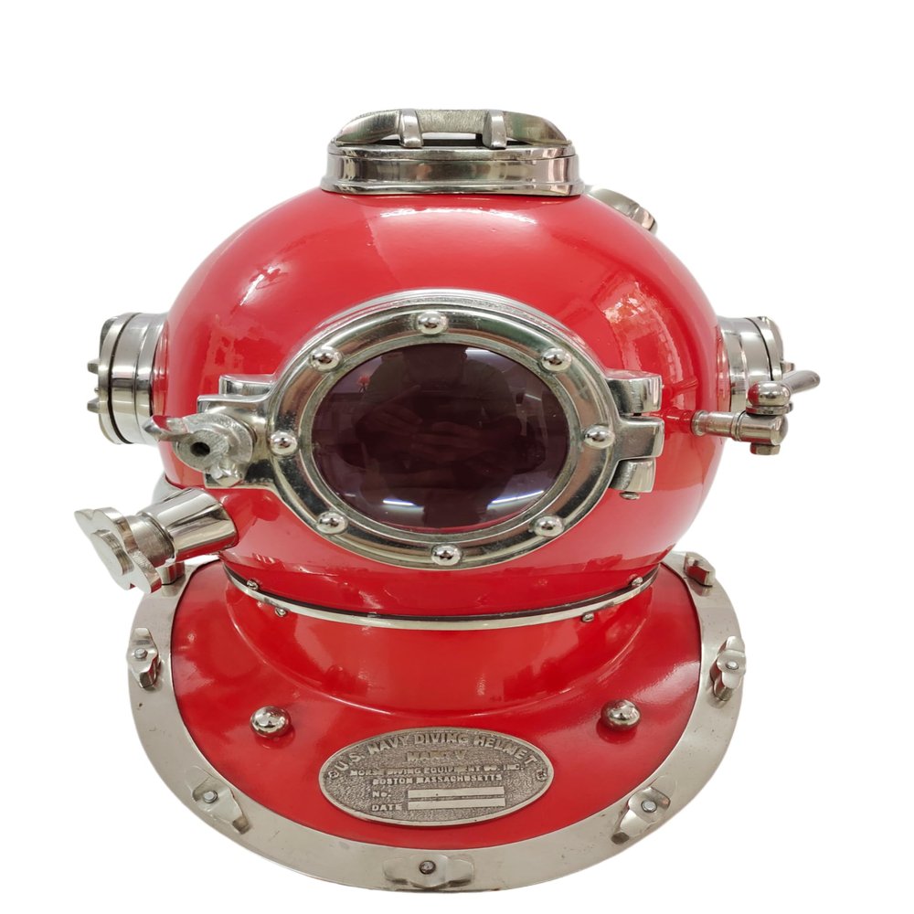 Vintage Marine Divers Helmet Solid Steel Diving Helmet 18" Mark V US Navy Vintage Red