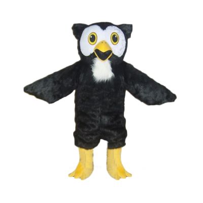 Black Owl With Smooth Fur Mascot Costume Adult Size for Men & Women with Built-in Fan Inside the Head
