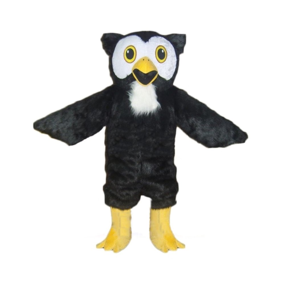 Black Owl With Smooth Fur Mascot Costume Adult Size for Men & Women with Built-in Fan Inside the Head