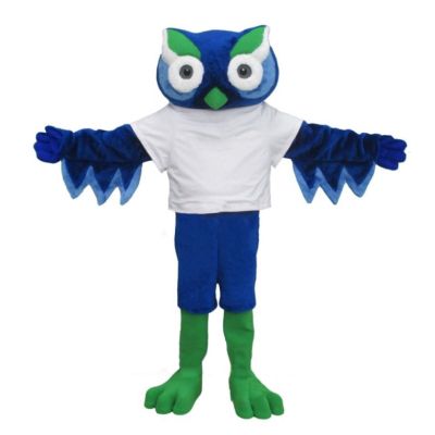 Blue Owl Mascot Costume Adult Size for Men & Women with Built-in Fan Inside the Head