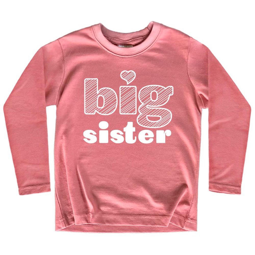 Big Sister Shirt Big Sister Announcement Toddler Shirts Girl Promoted Outfit Baby Girls Heart tee (US, Age, 2 Years, Mauve - Long Sleeve)