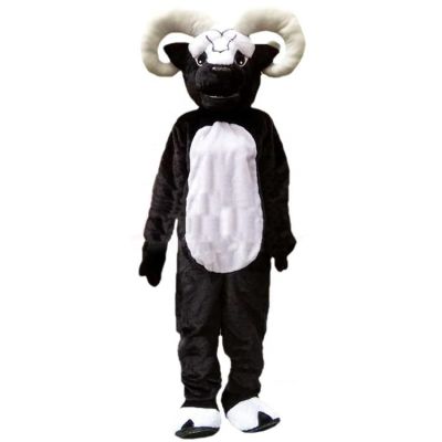 Black Goat With Hale Horns Mascot Costume Adult Size for Men & Women with Built-in Fan Inside the Head