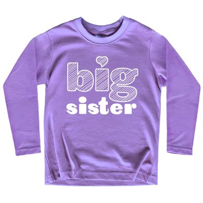 Big Sister Shirt Big Sister Announcement Toddler Shirts Girl Promoted Outfit Baby Girls Heart tee (US, Age, 6 Years, Purple - Long Sleeve)