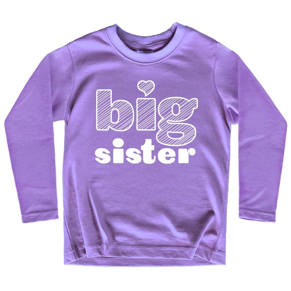 Big Sister Shirt Big Sister Announcement Toddler Shirts Girl Promoted Outfit Baby Girls Heart tee (US, Age, 6 Years, Purple - Long Sleeve)