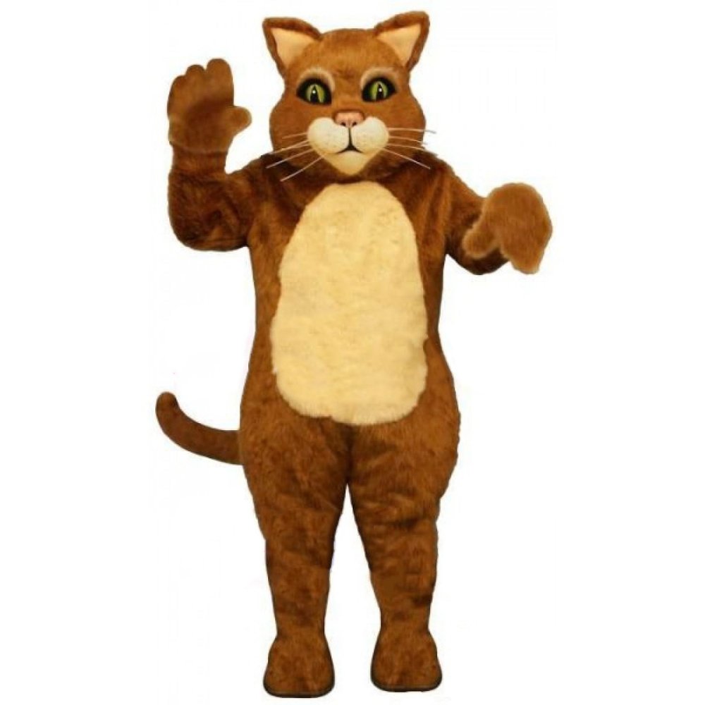 Brown Furry Cat Mascot Costume Adult Size for Men & Women with Built-in Fan Inside the Head