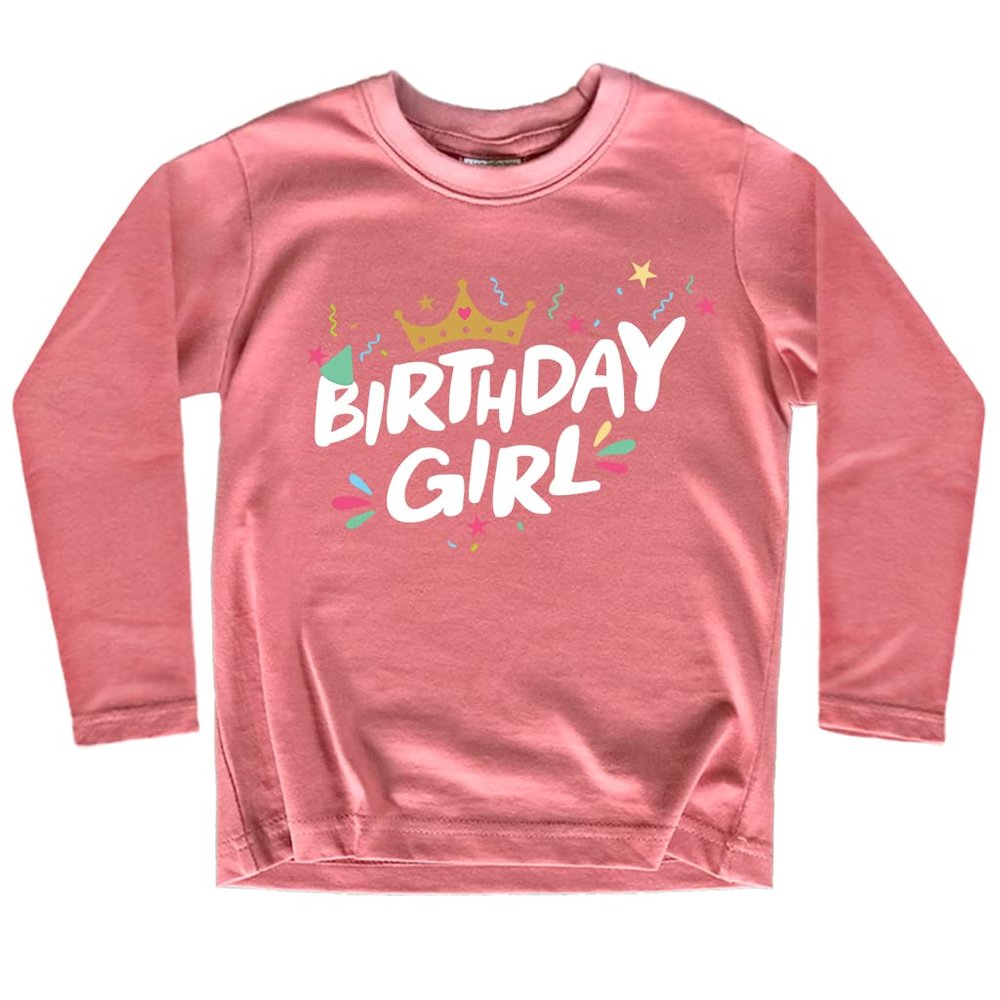 Birthday Girl Shirt Crown 1st First 2nd Two 3rd 4th 5th Toddler Birthday Outfit (US, Age, 4 Years, Mauve - Long Sleeve)