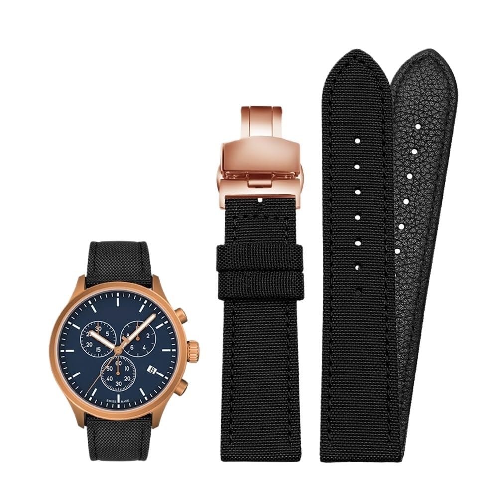 18mm 19mm 20mm 21mm 22mm 23mm 24mm Nylon Canvas Watch Band Universal Bracelet for Men Women Sport fit for Tissot fit for Timex fit for Seiko watch(Black-rose buckle,20mm)