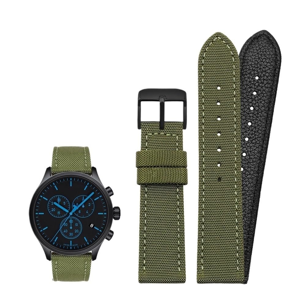 18mm 19mm 20mm 21mm 22mm 23mm 24mm Nylon Canvas Watch Band Universal Bracelet for Men Women Sport fit for Tissot fit for Timex fit for Seiko watch(Green-black pin,18mm)