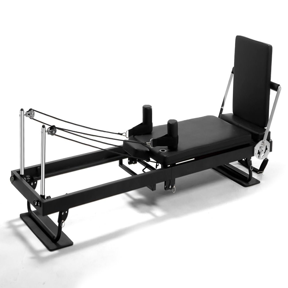 Pilates Reformer for Home Use,AMSINA Foldable Pilates Machine with Headrest & Jumpboard , Pilates Home Equipment with Foot Straps