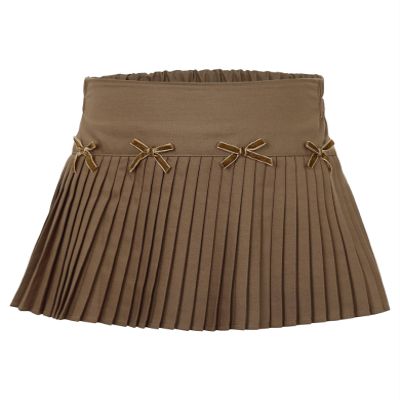 Sywiyi Kids Girls Pleated Skirts High Waist Bowknot Short Skirt School Uniform Summer Mini Skirt Coffee 2-3 Years